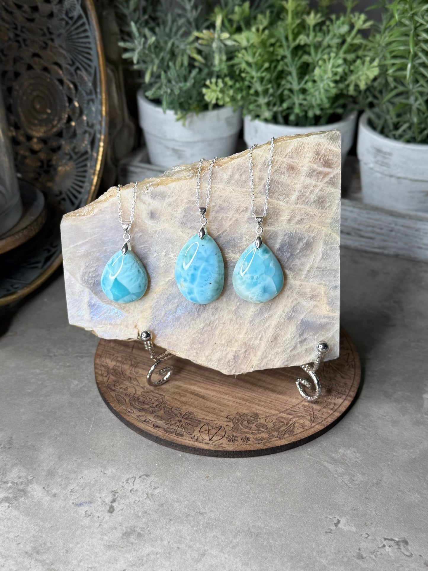 Larimar Crystal Pendant Necklaces