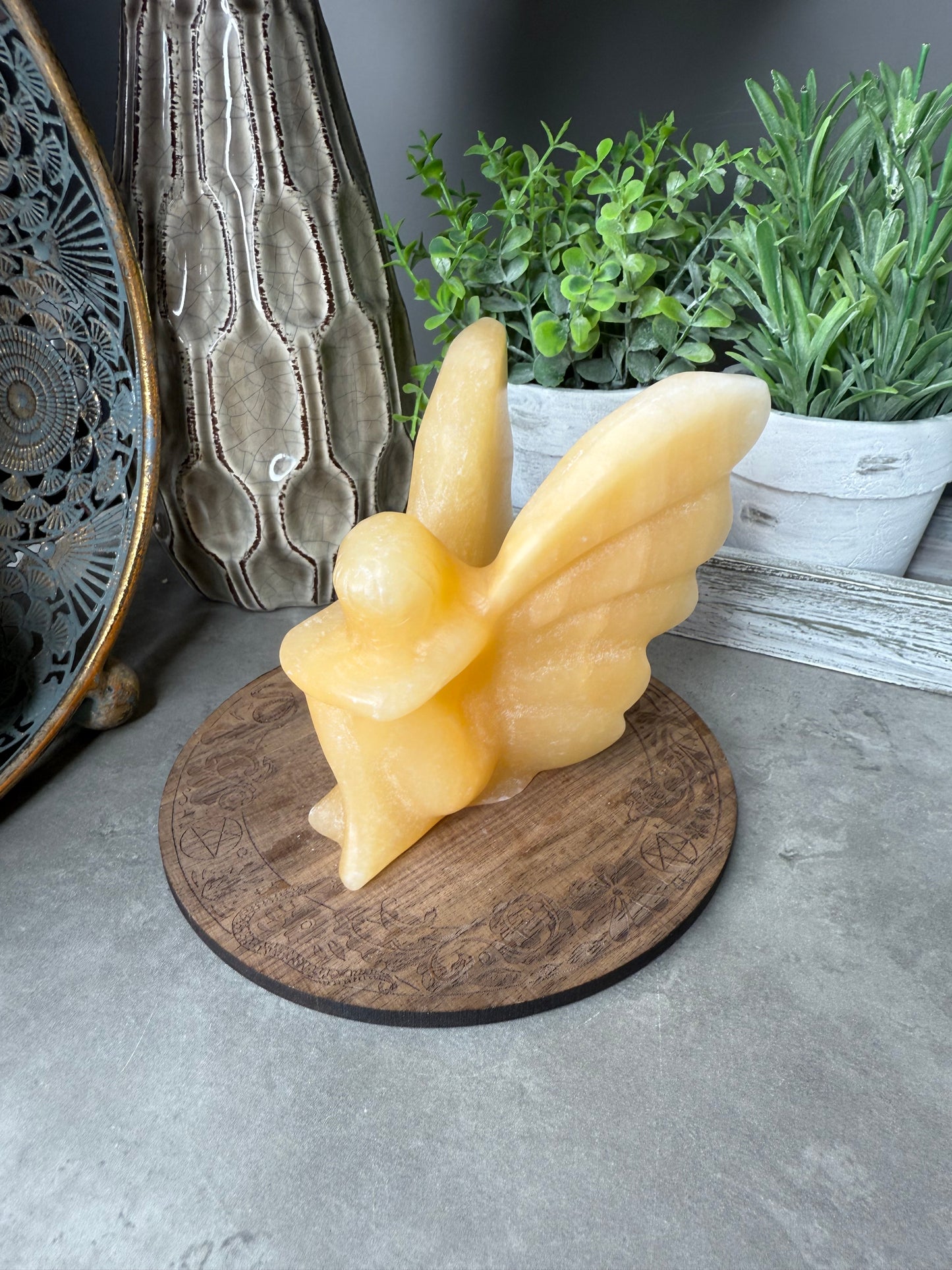 Yellow Calcite Sitting Fairy Crystal Carving