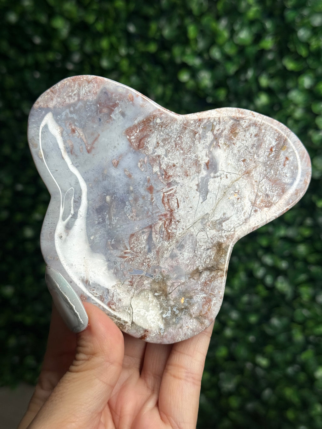 Pink & Purple Petrified Wood Bowl Trays Crystal Carvings - E