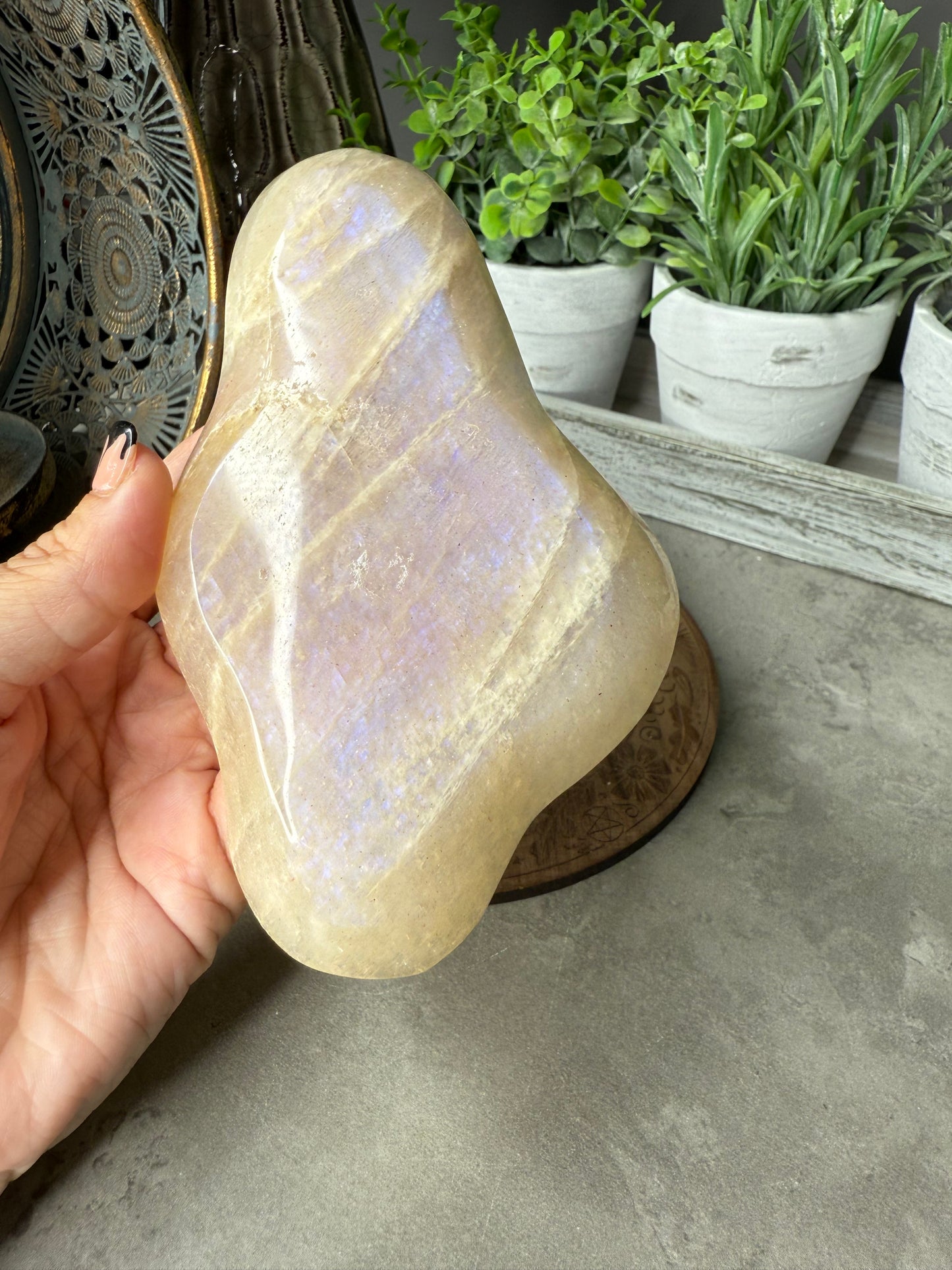 Peach Moonstone Crystal Tray with lots of flash