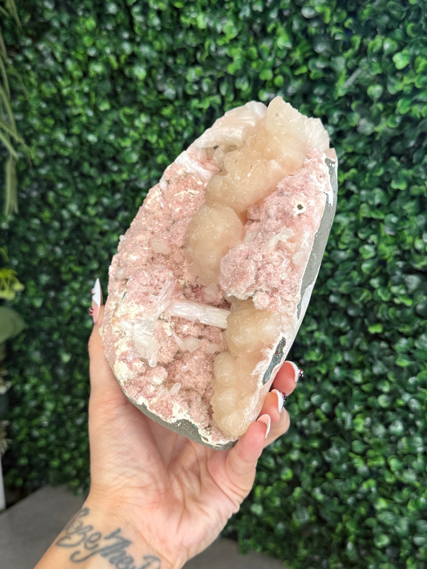 Pink Heulandite with Stilbite Crystal Geode - Maharashtra, India - 1.5kg