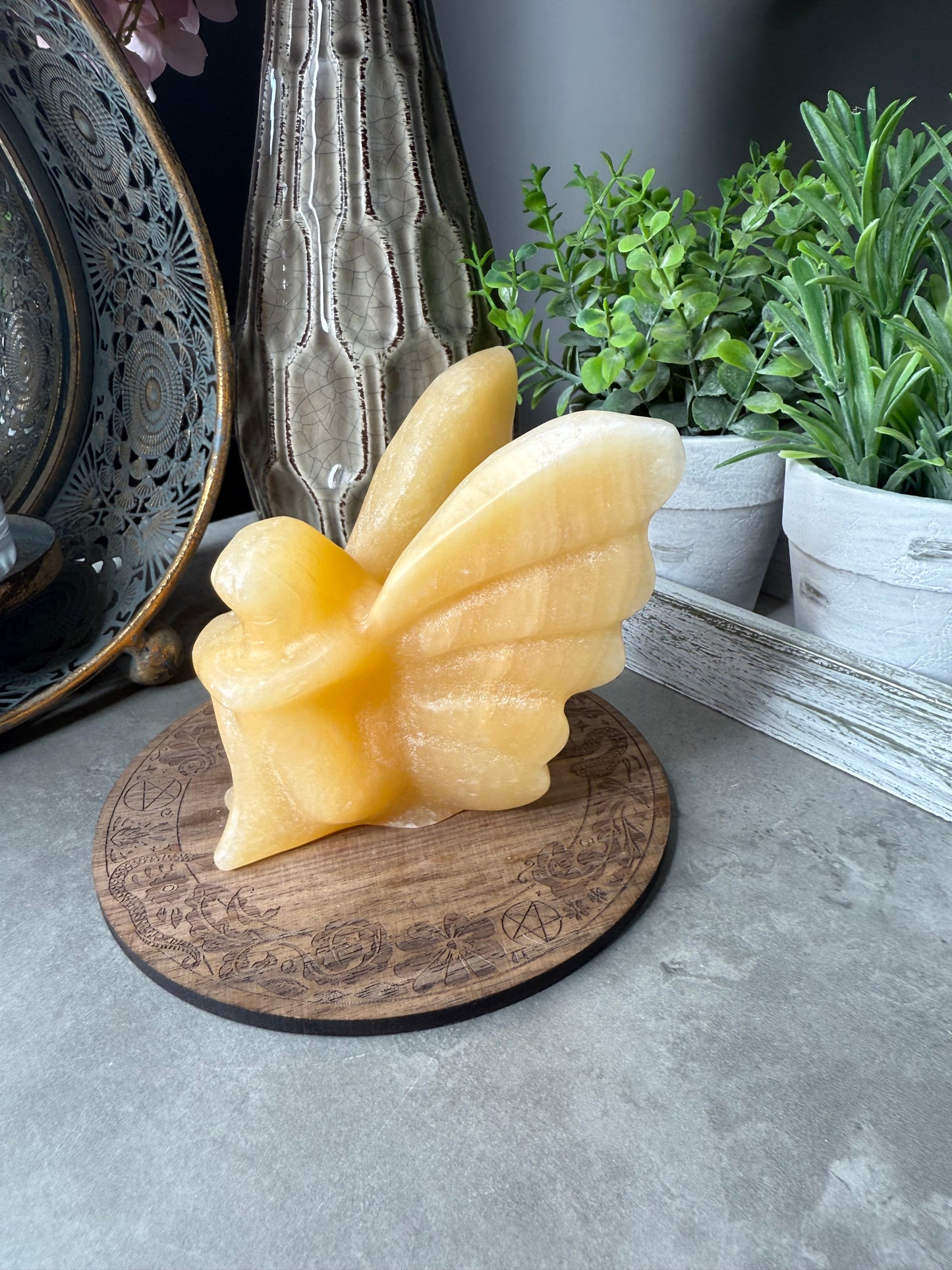 Yellow Calcite Sitting Fairy Crystal Carving