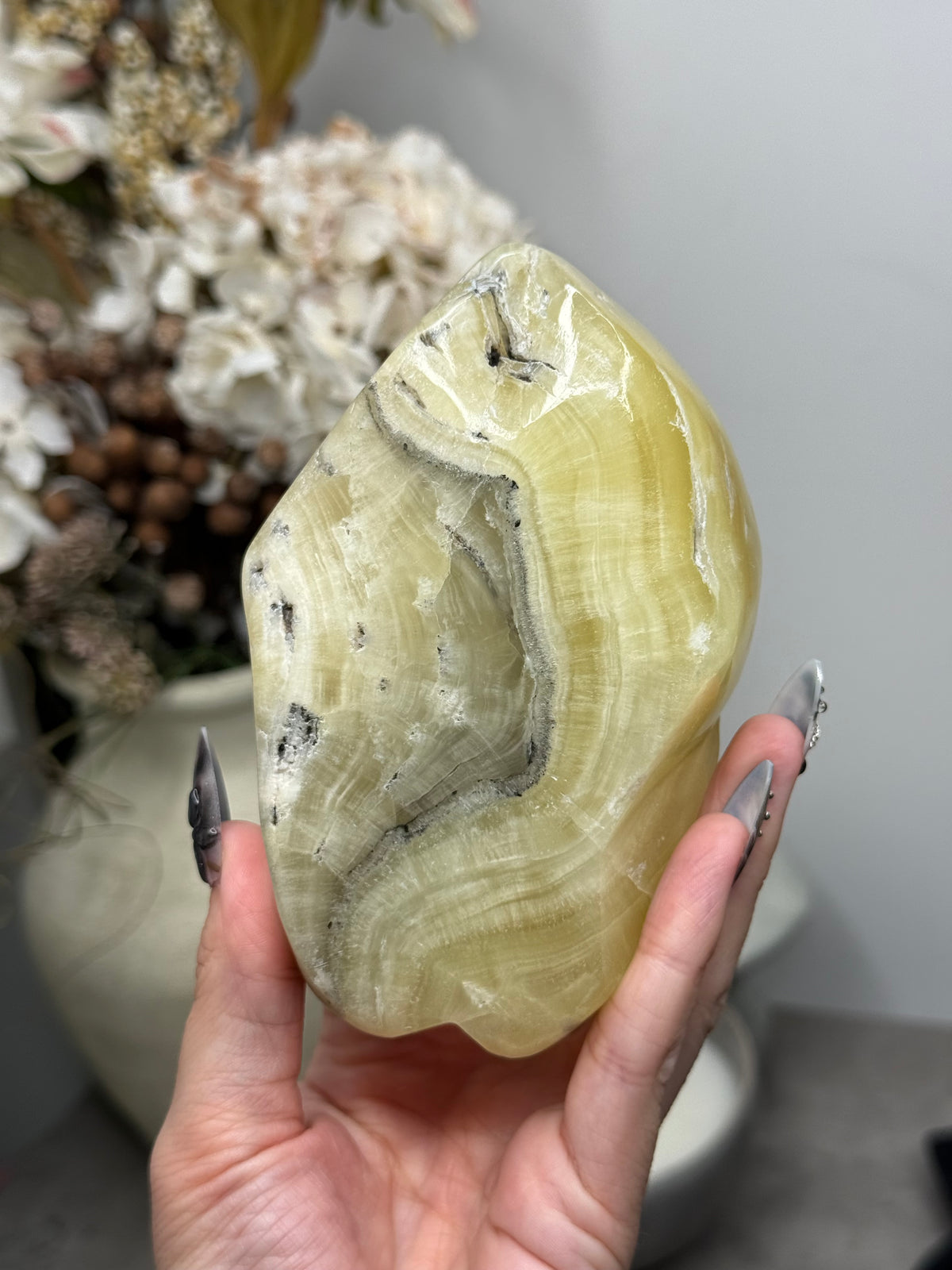 Yellow Aragonite Freeform Crystal Carvings L - Pakistan