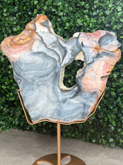 XL Pink & Blue Petrified Wood Slab With Custom Stand