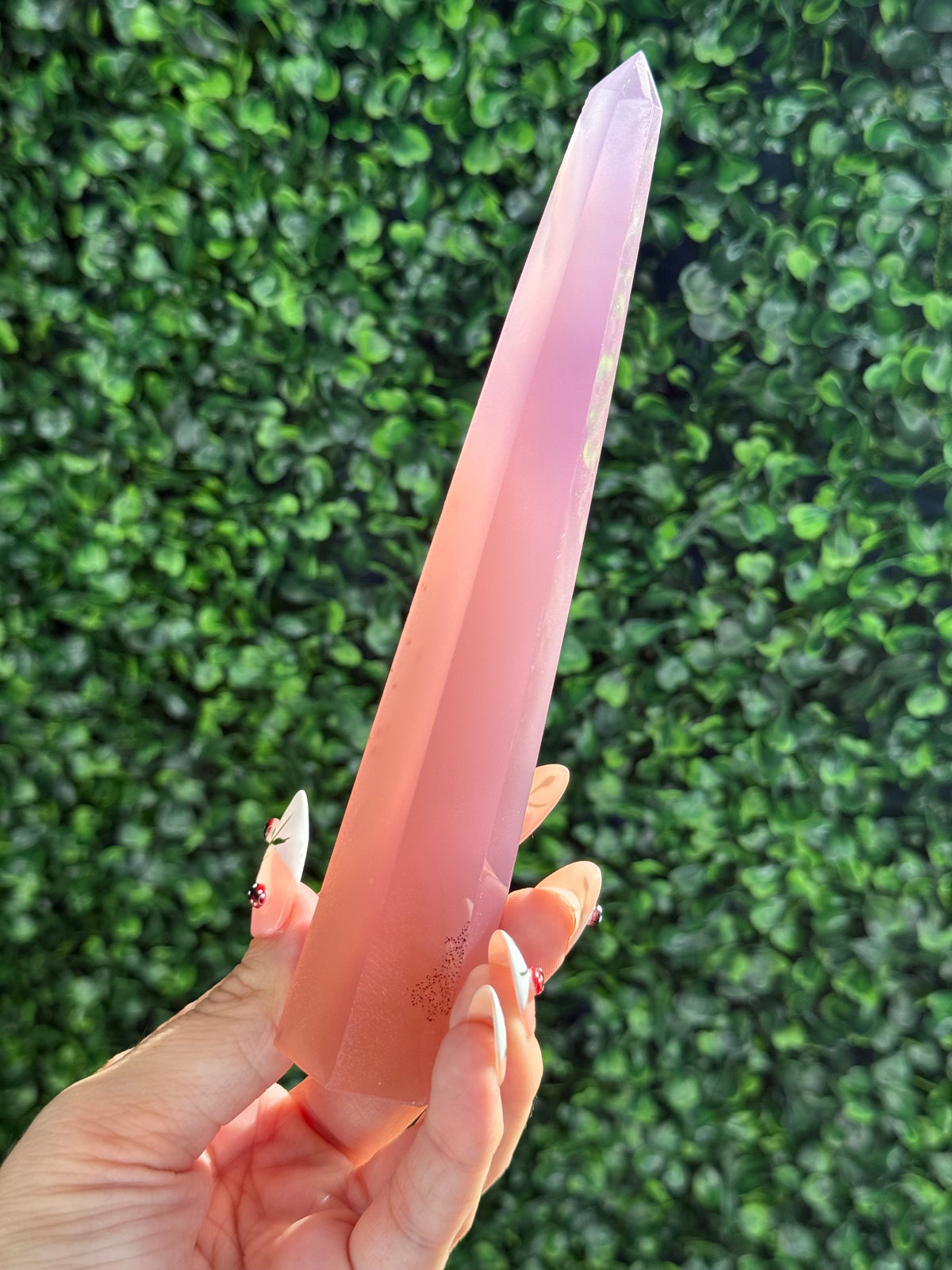 Pink Jelly Agate Obelisk Tower Crystal Carving - E 148