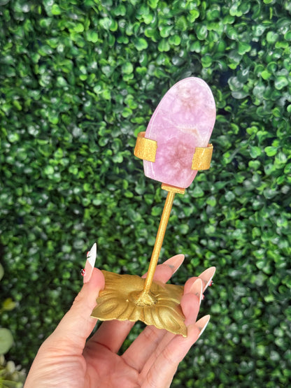 Pink Aragonite AAA with gold Stand from Afghanistan F