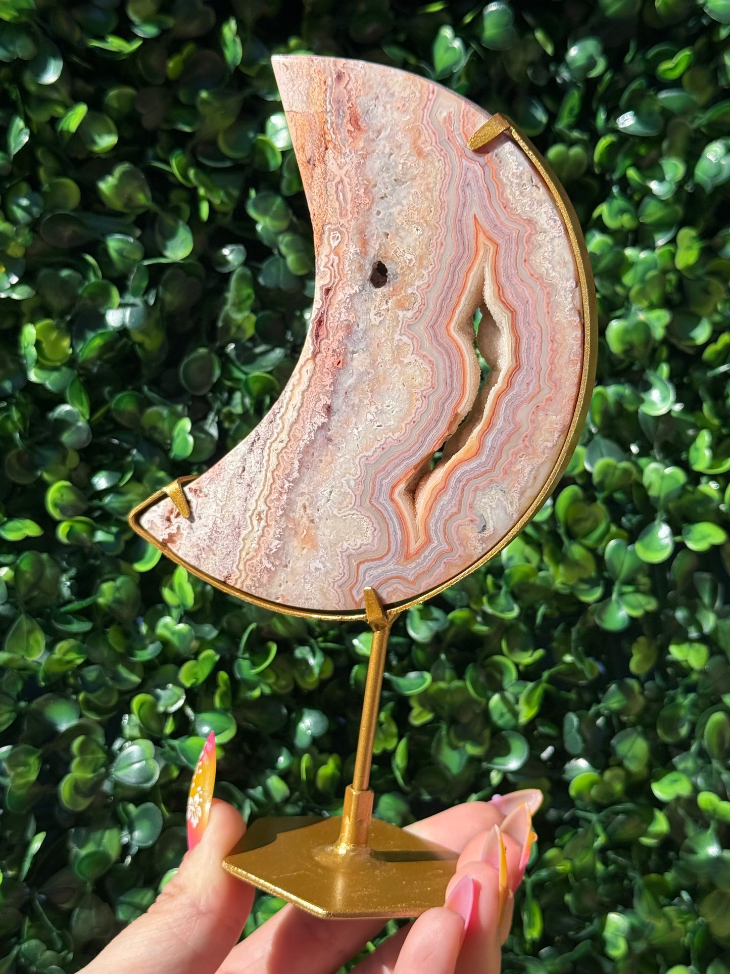Pink Crazy Lace Agate Moon Crystal Carvings - Indonesia