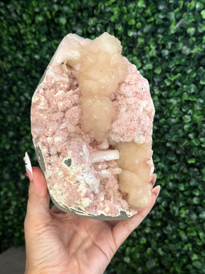 Pink Heulandite with Stilbite Crystal Geode - Maharashtra, India - 1.5kg