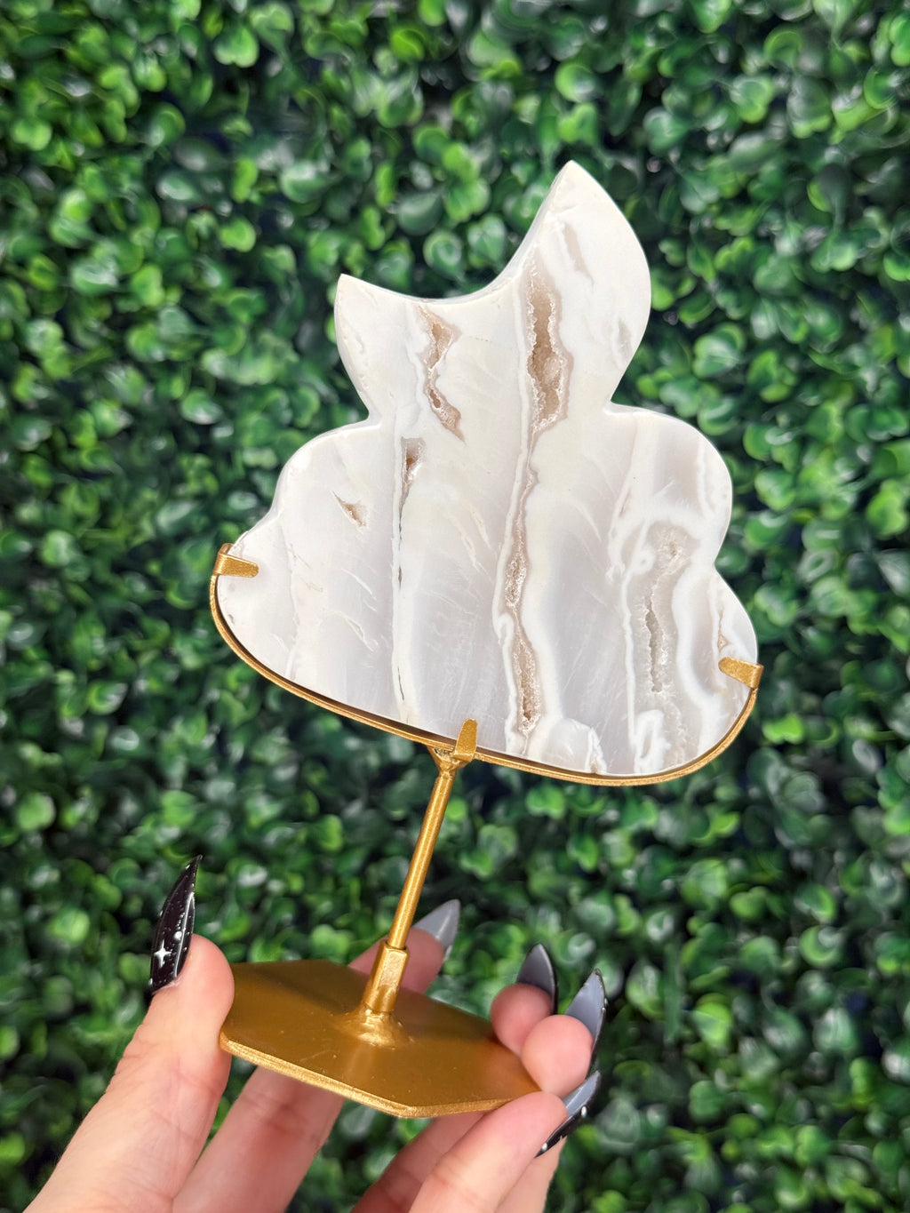 White Plume Agate Cloud & Moon Crystal Carving - B