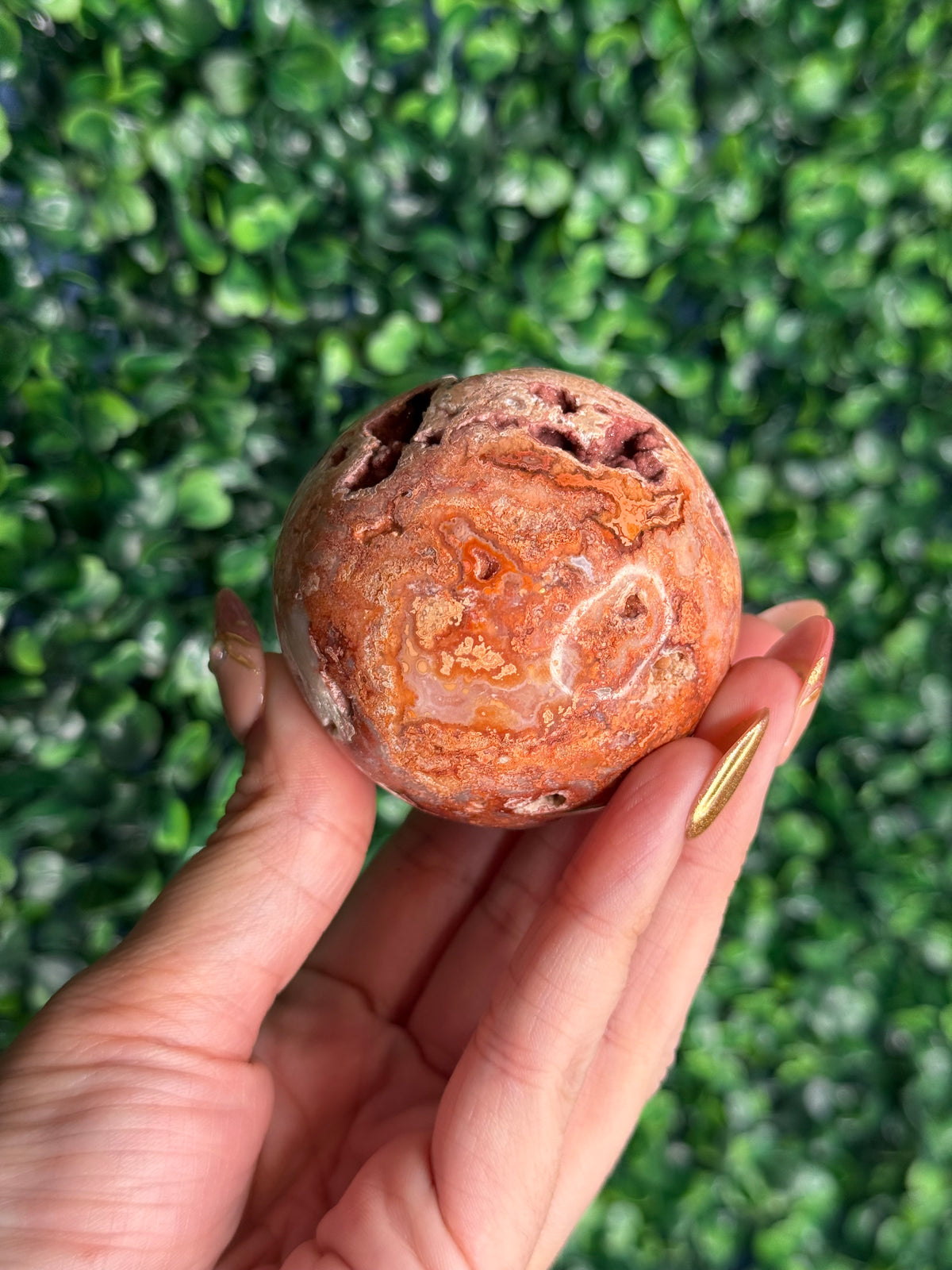 Luna - Pink Carnelian Druzy Sphere Crystal Carving X