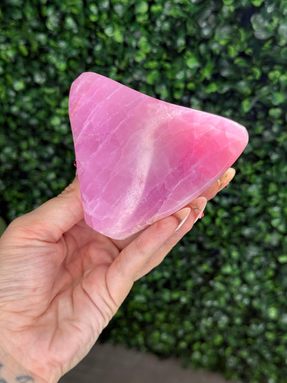 Large Pink Aragonite AAA with gold Stand from Afghanistan