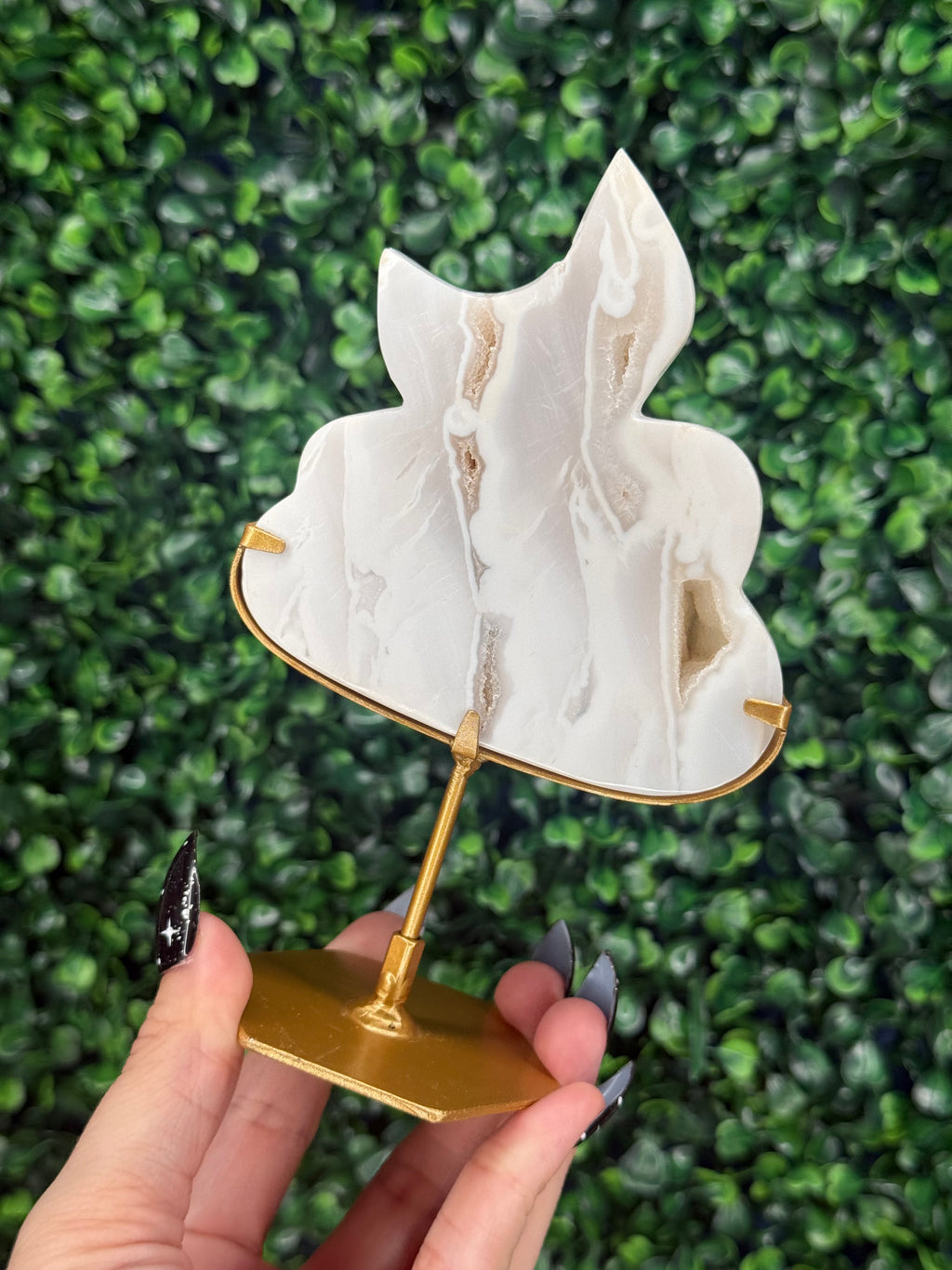 White Plume Agate Cloud & Moon Crystal Carving - A