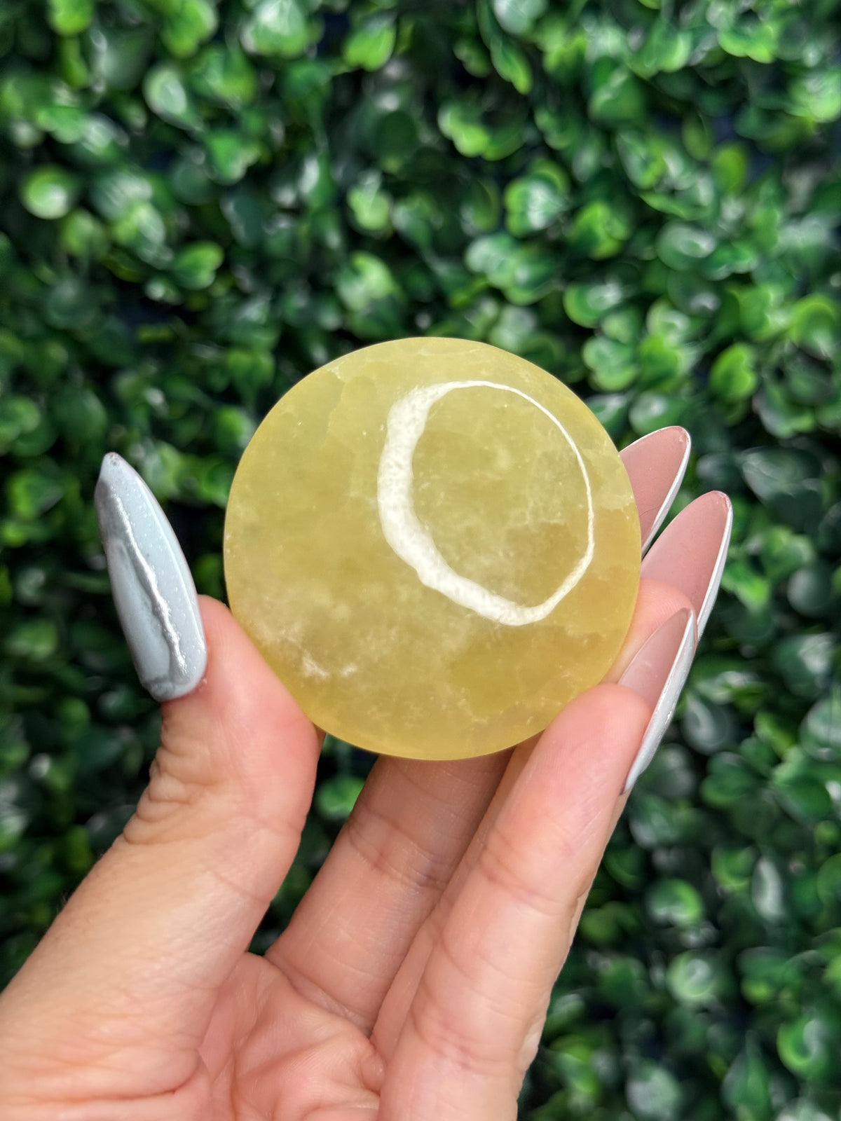 Lemon Calcite Flat Palmstone Crystal Carving
