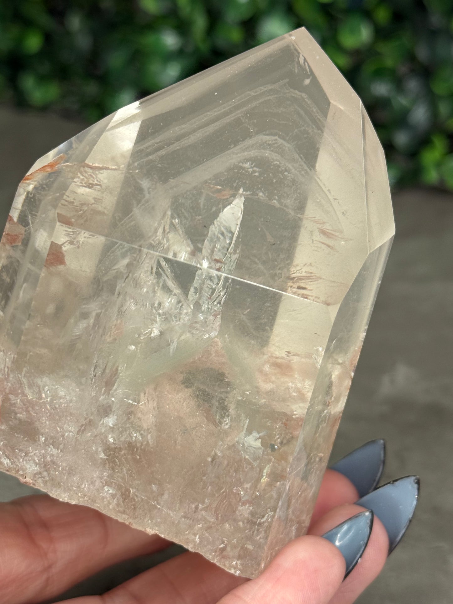 Brazilian Phantom Clear Quartz Freeform on Gold Stand