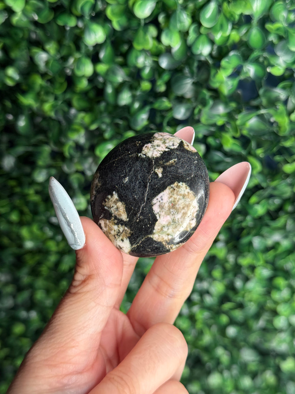 Snowflake Obsidian Flat Palmstone Crystal Carving - Pakistan
