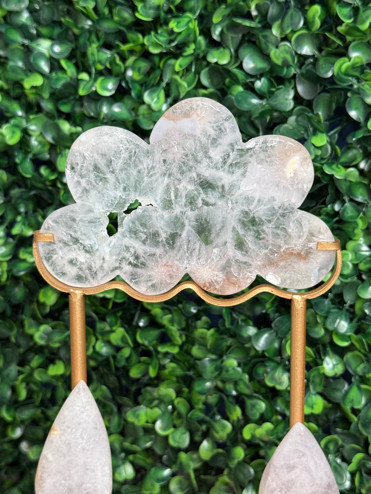 Flower Agate Cloud with Rain Crystal Carving