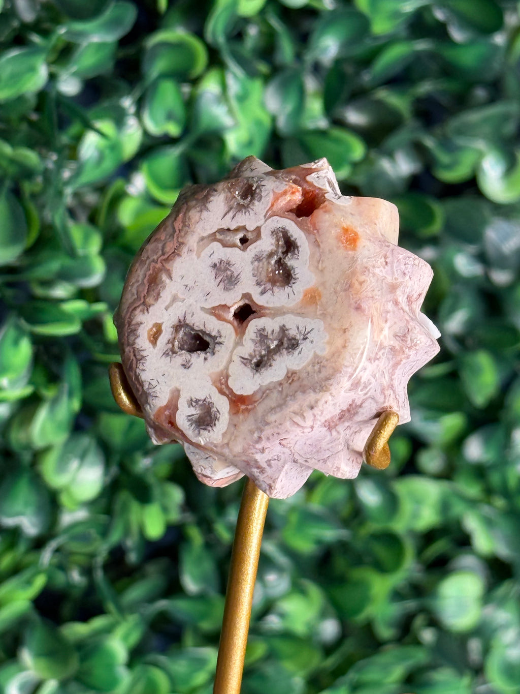 Pink Crazy Lace Agate Sun Crystal Carving from Indonesia - F
