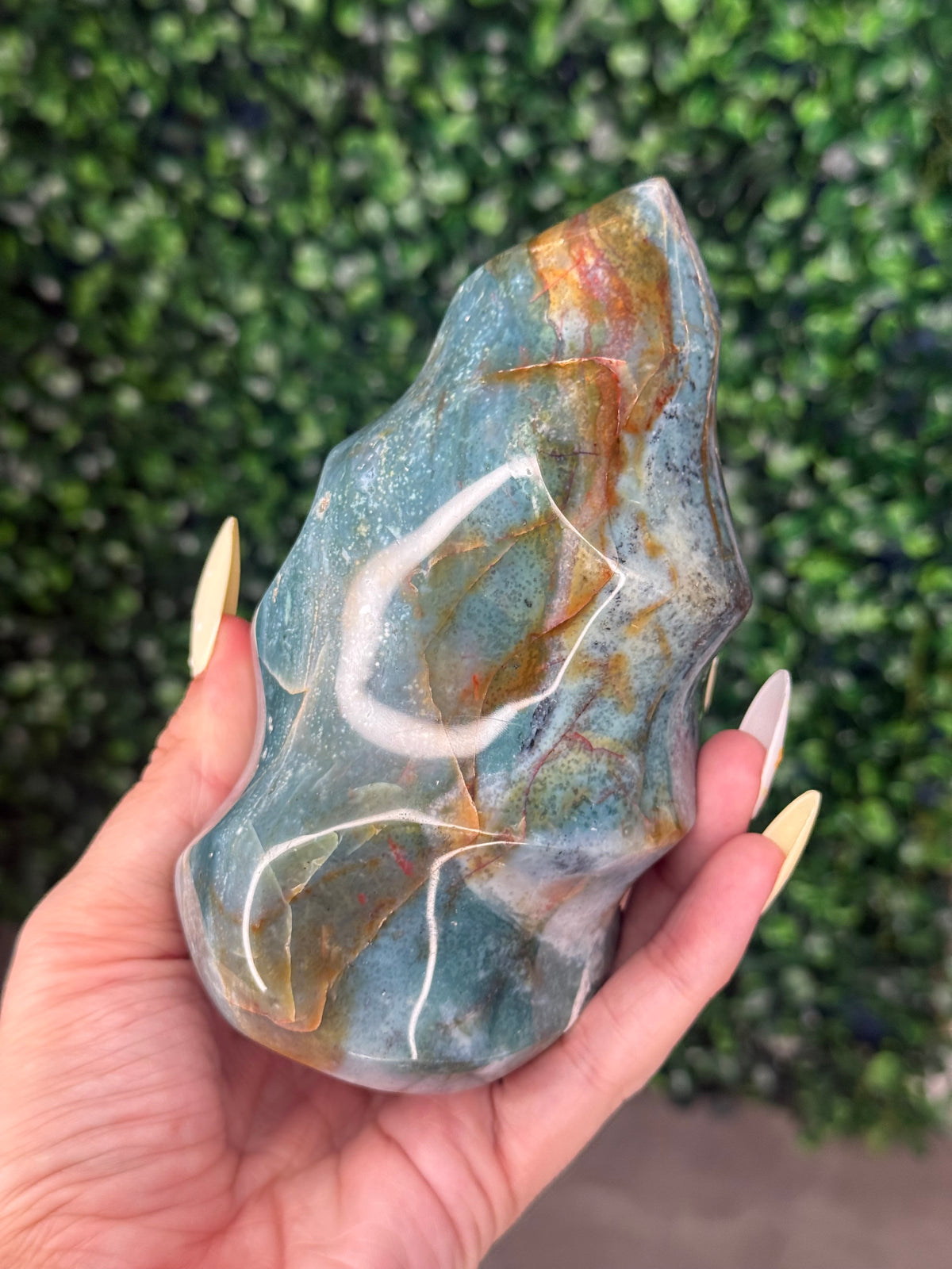Blue Ocean Jasper Polished Flame Crystal Carvings - 827g