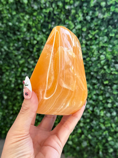 L Orange Calcite Polished Freeform Crystal Carvings from India C 700g