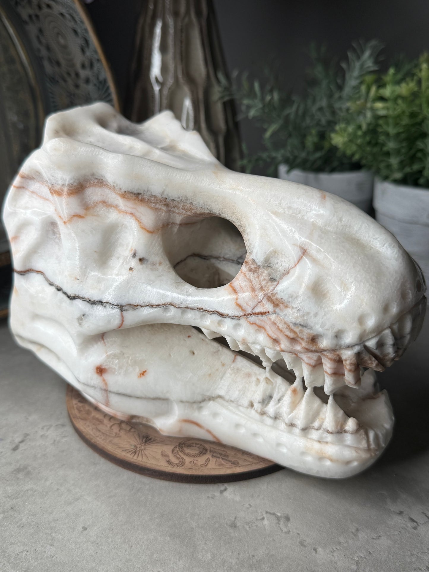 Red Banded Calcite T-Rex Skull