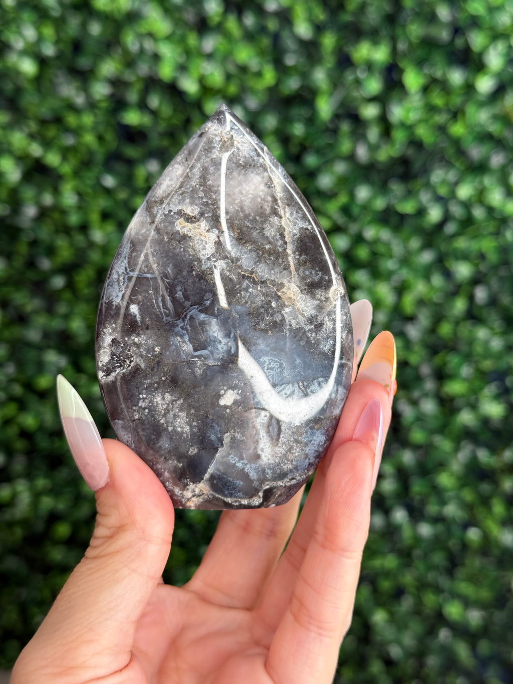 Blue Plume Agate Teardrop Crystal Carving - Indonesia A