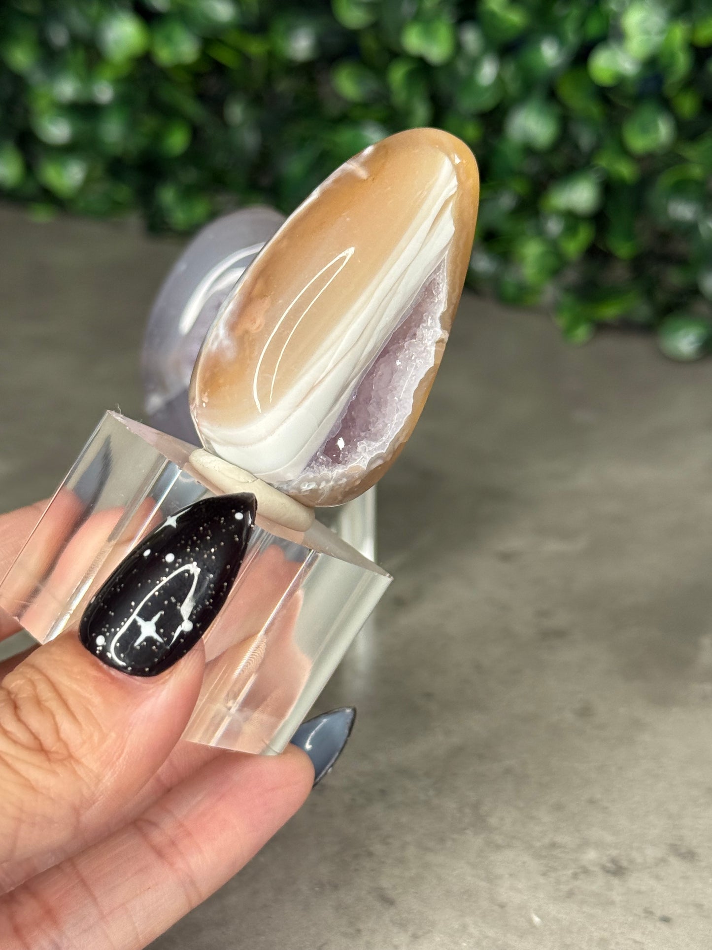 Pink and Purple Agate Egg Crystal Carvingd