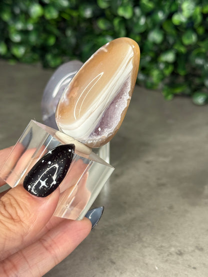 Pink and Purple Agate Egg Crystal Carvingd