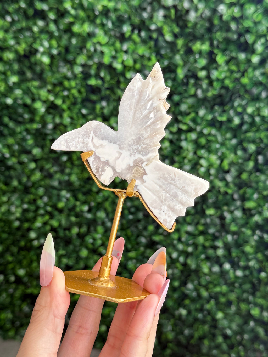 White Plume Agate Dove Crystal Carving - Indonesia - A