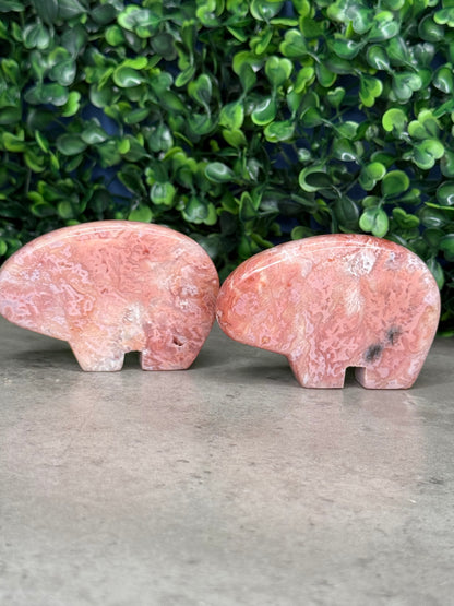 Pink Carnelian Bear Crystal Carvings