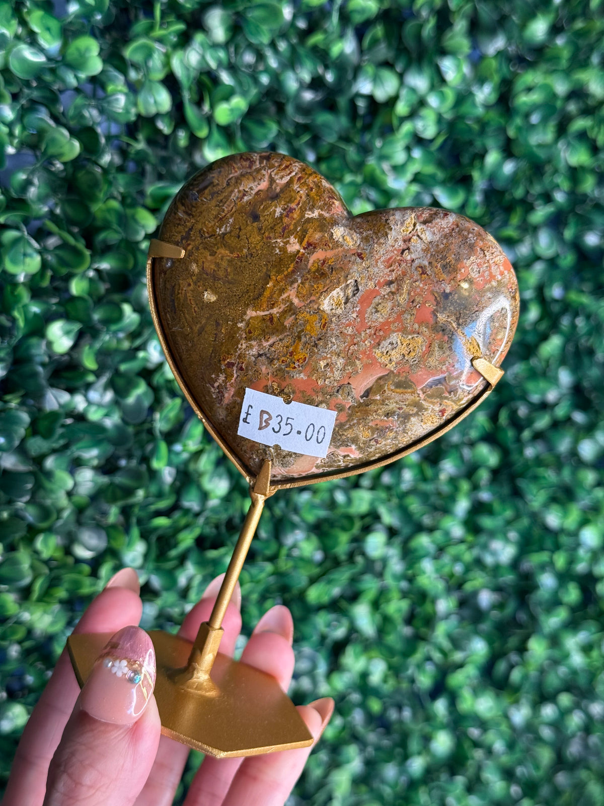 Colourful Moss Agate Heart Crystal Carving from Indonesia - B