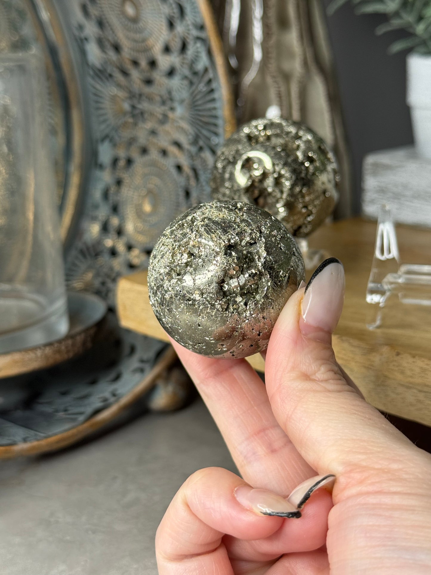 Druzy Pyrite Crystal Spheres with Stands