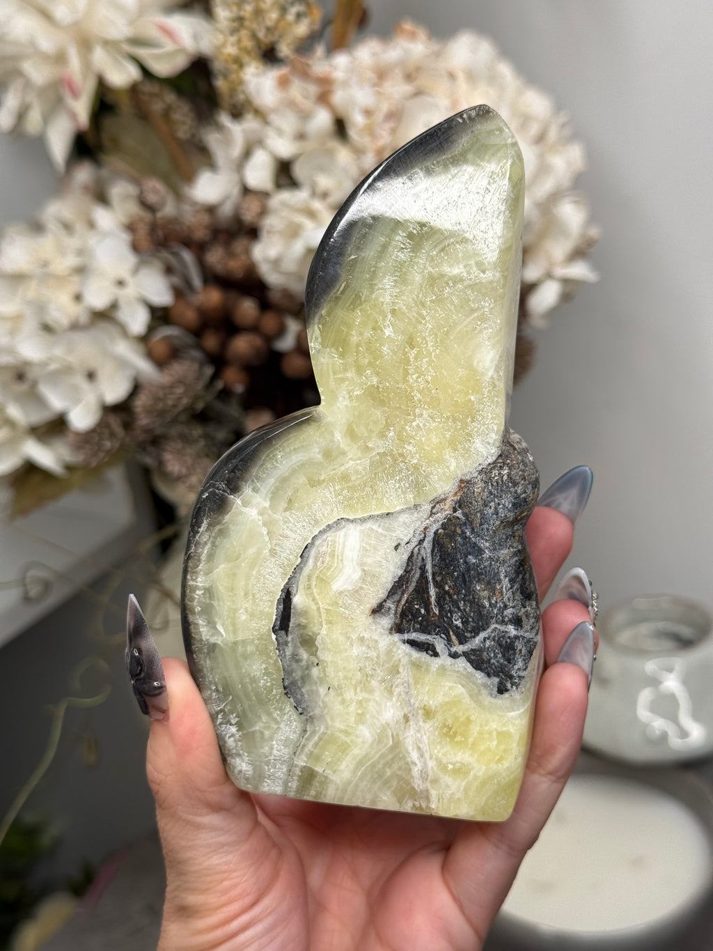 Yellow Aragonite Freeform Crystal Carvings P - Pakistan - Imperfect