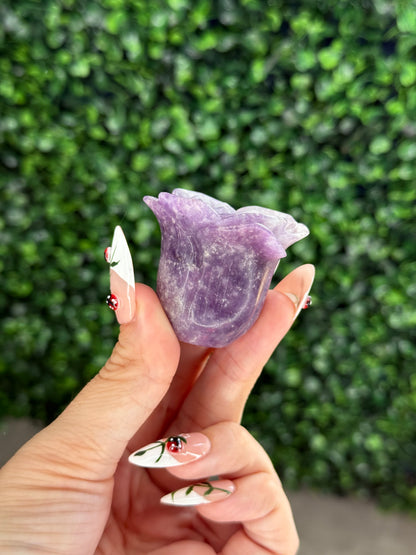 Lepidolite Freestanding Rose Crystal Carving