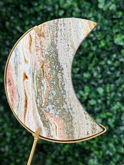 Pink Ocean Jasper moon Crystal carving from Indonesia
