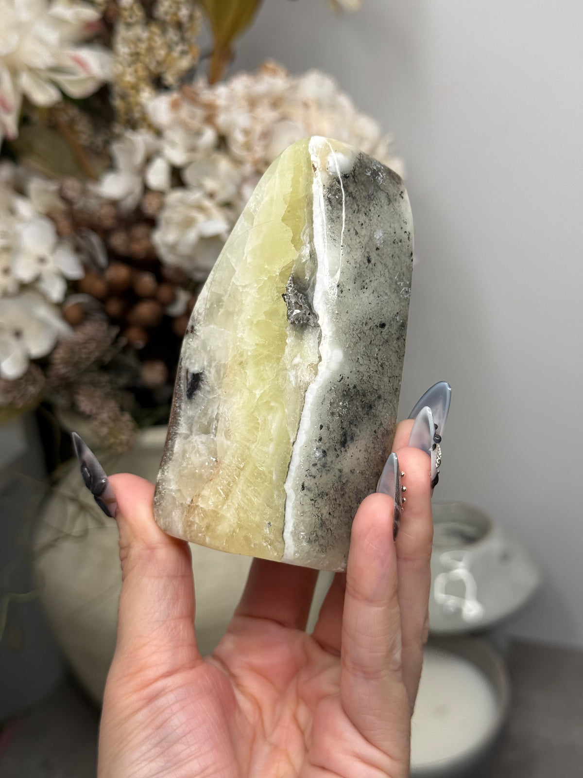 Yellow Aragonite Freeform Crystal Carvings O - Pakistan