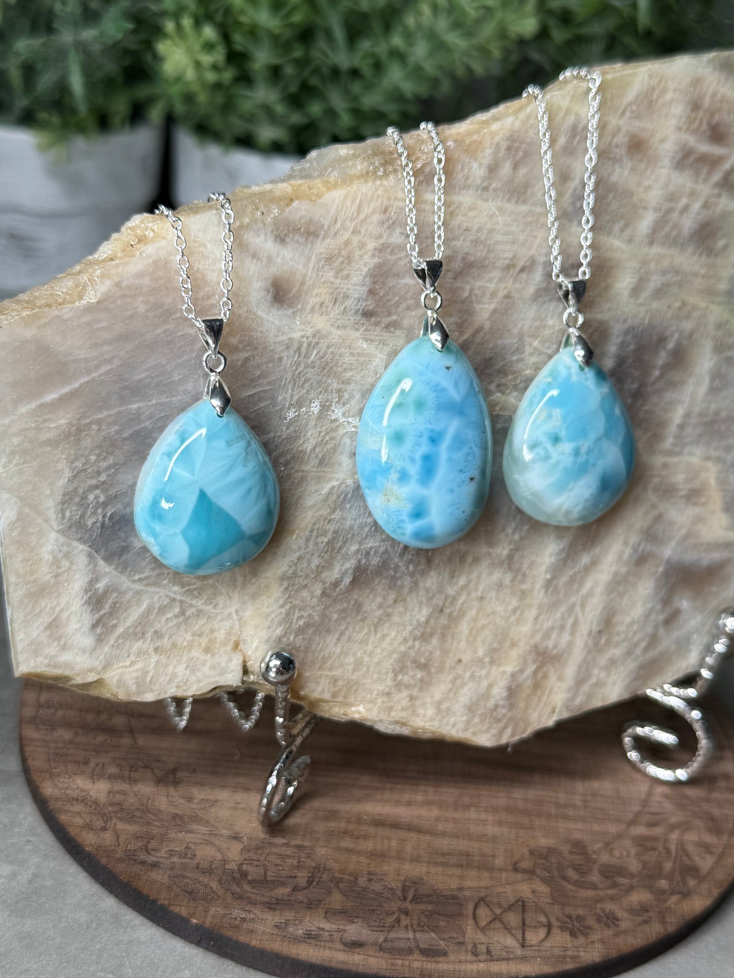 Larimar Crystal Pendant Necklaces