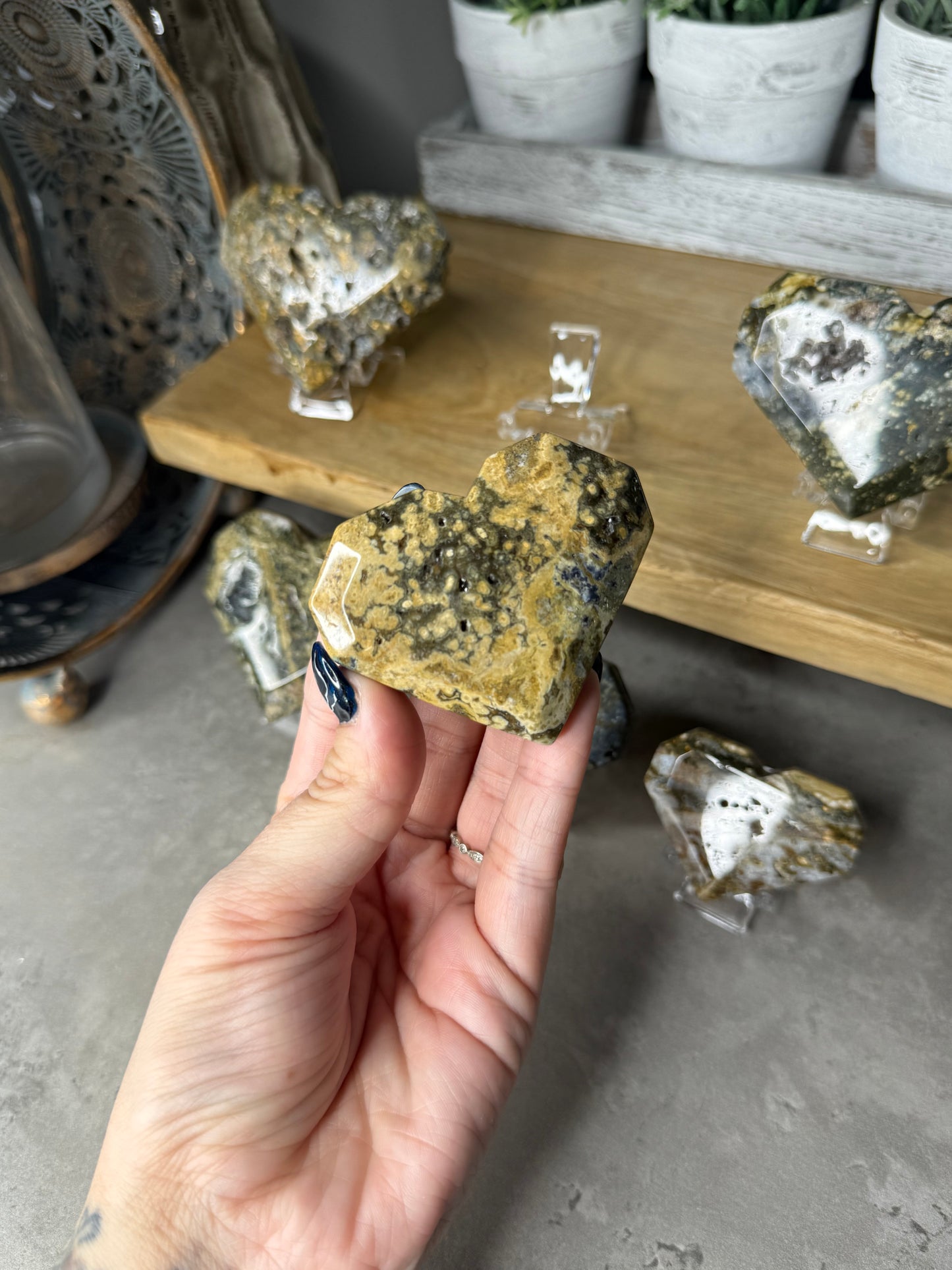 Ocean Jasper Crystal Heart Carvings - Sea Jasper 8th Vein Style