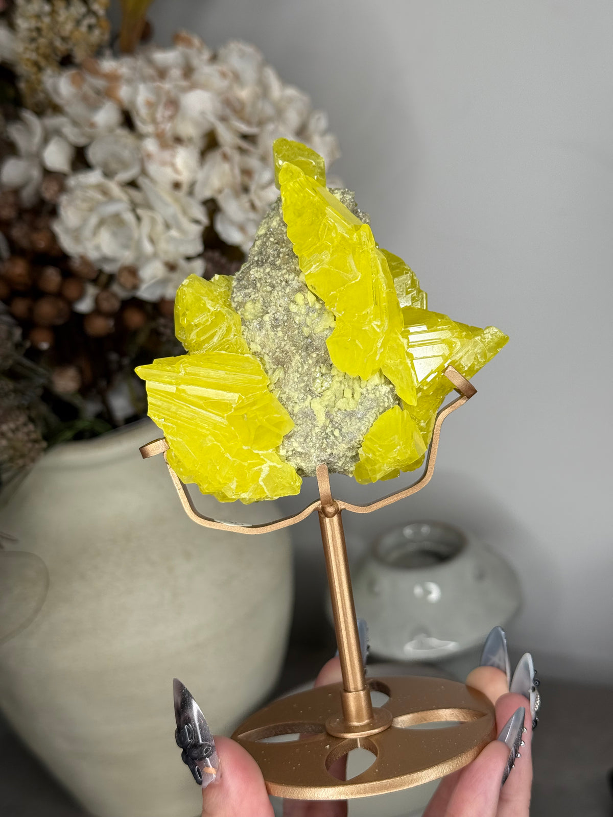 Sulphur Specimen with Custom Gold Stand - C