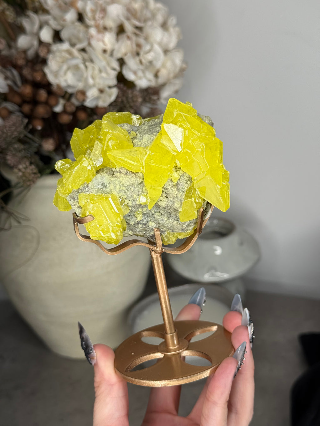 Sulphur Specimen with Custom Gold Stand - D - Imperfect