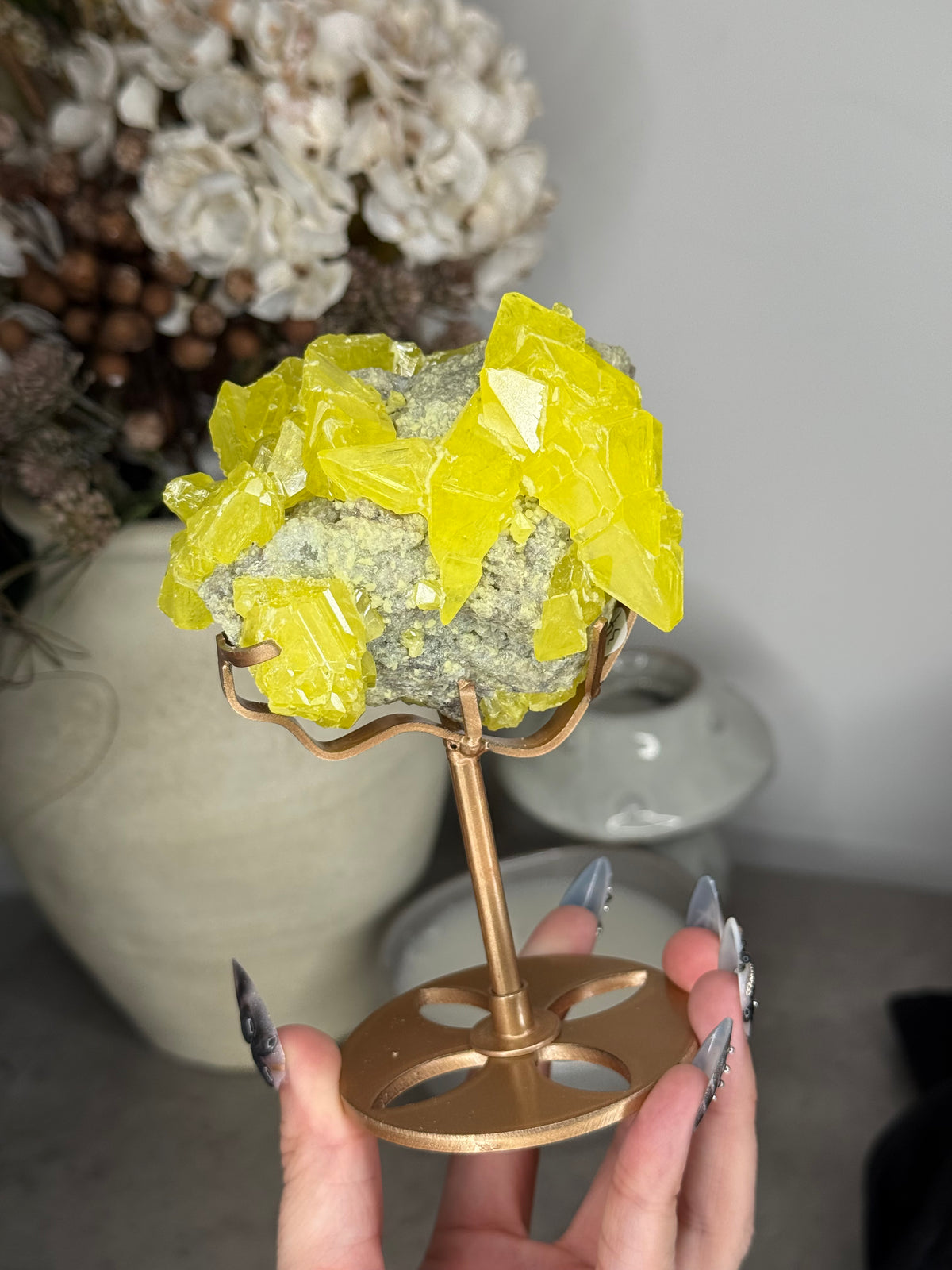 Sulphur Specimen with Custom Gold Stand - D - Imperfect