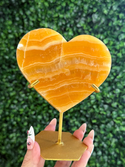 Orange Calcite Heart with Custom Gold Stand from India F