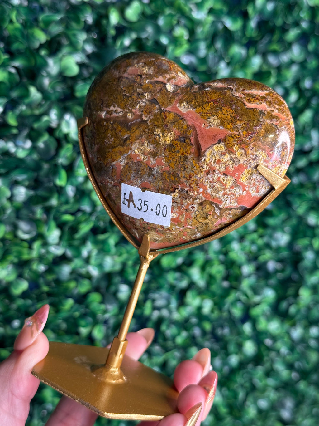 Colourful Moss Agate Heart Crystal Carving from Indonesia - A