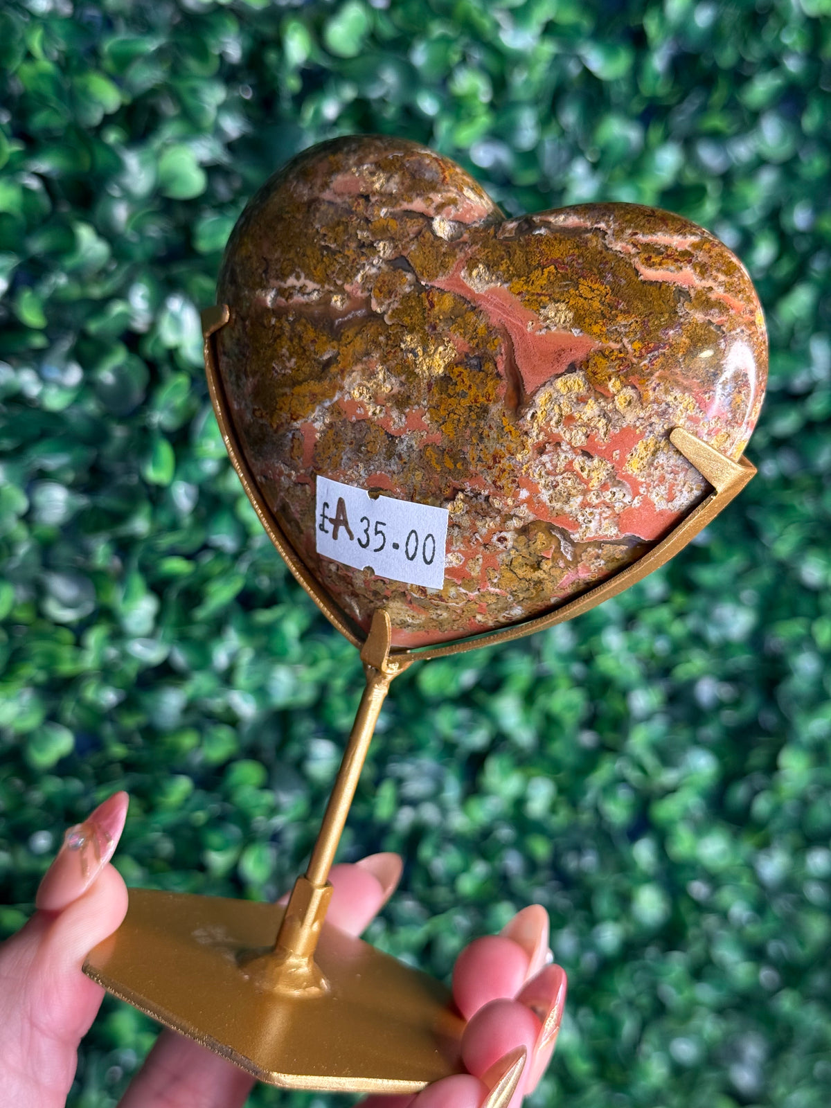 Colourful Moss Agate Heart Crystal Carving from Indonesia - A