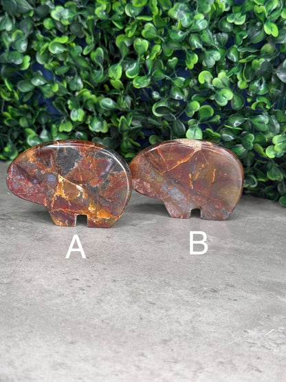 River Jasper Bear Crystal Carvings - Indonesia