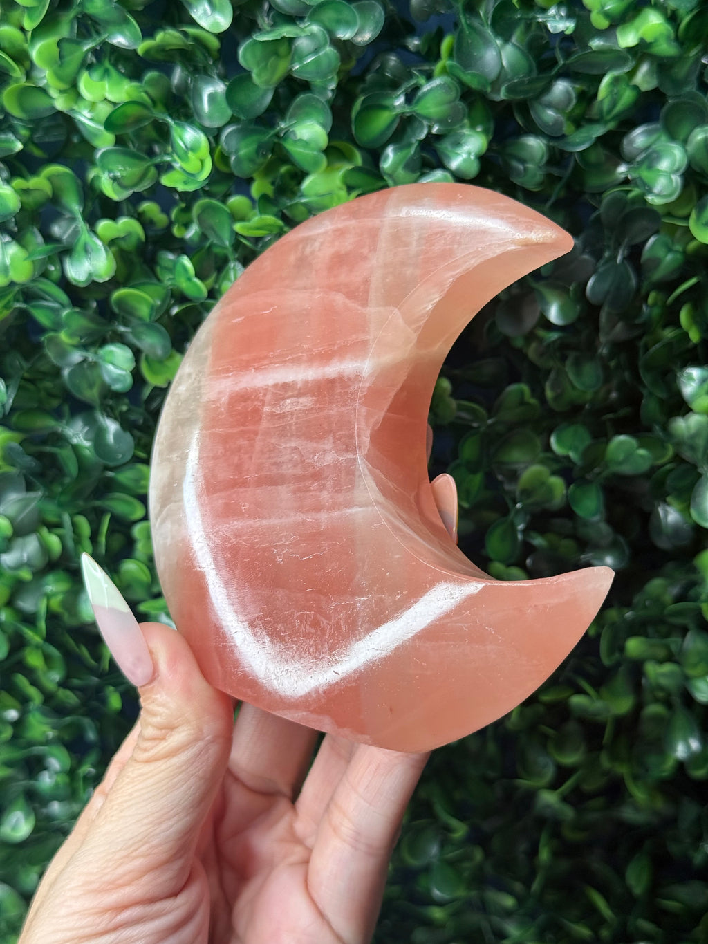Rose Calcite Standing Moon Crystal Carving - Pakistan - B