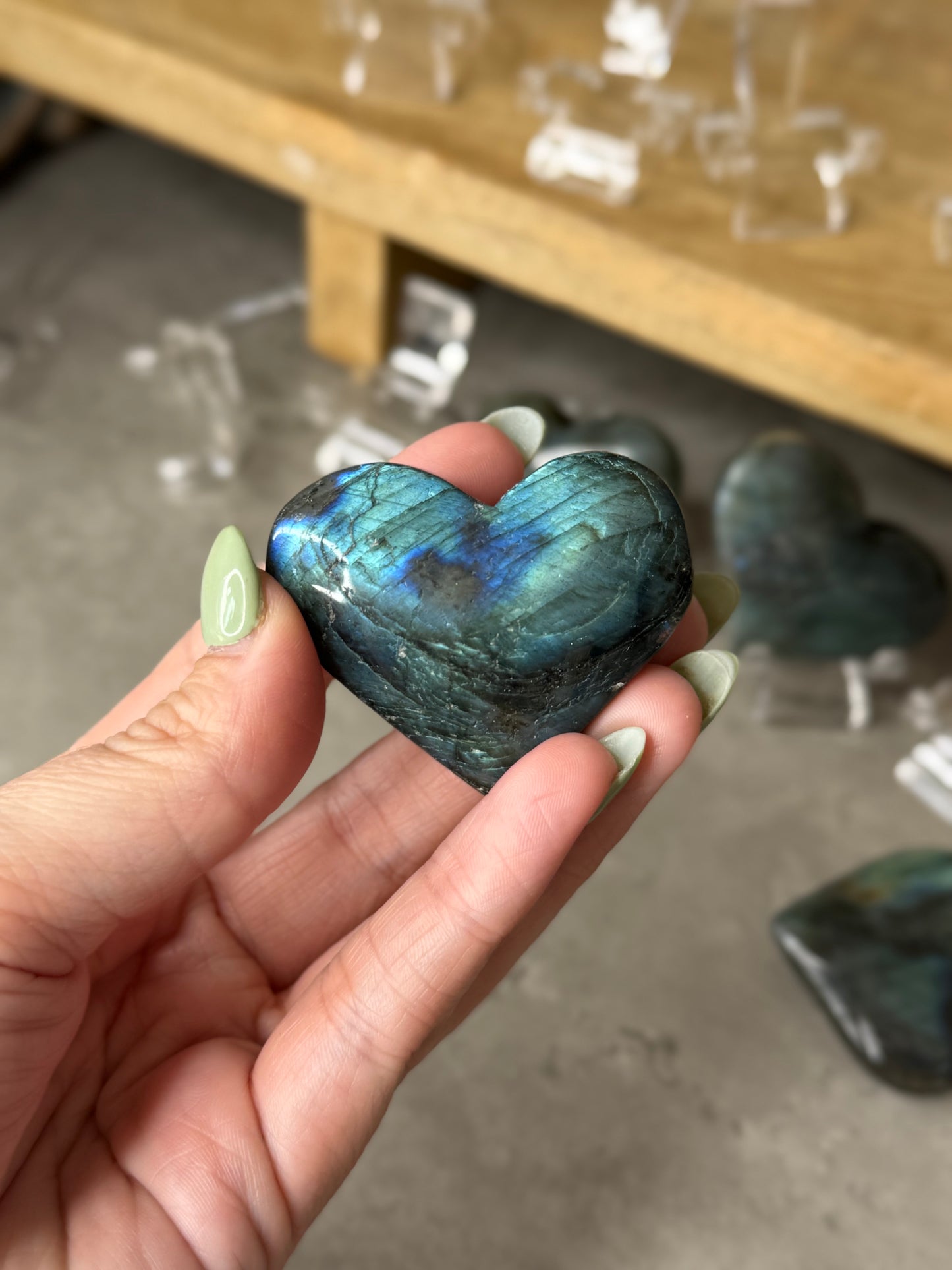 Labradorite Flashy Crystal Heart and Palmstones