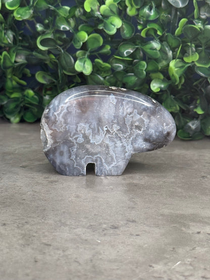 Blue Plume Agate Bear Crystal Carvings - Indonesia