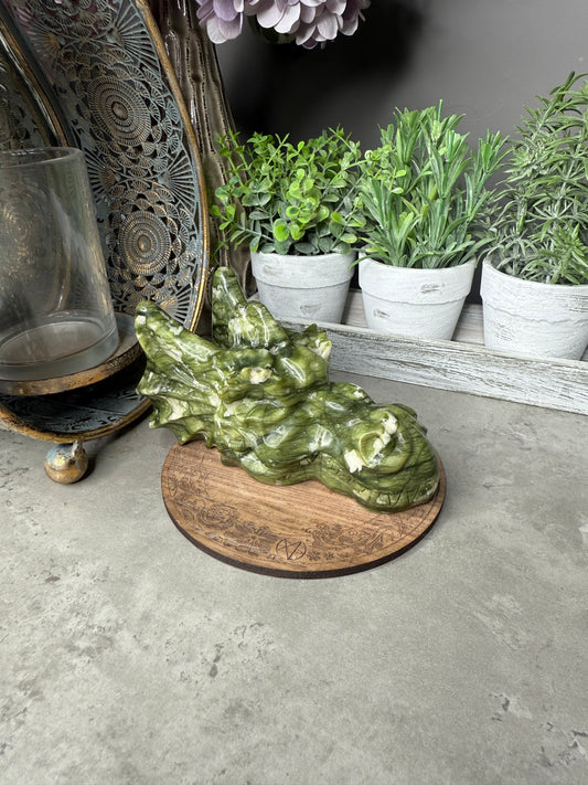 Large Green Jade Dragon Crystal Carving 815g