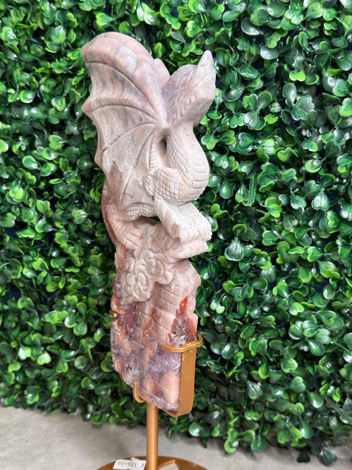 Large Pink Amethyst Druzy Dragon Carving - Brazil