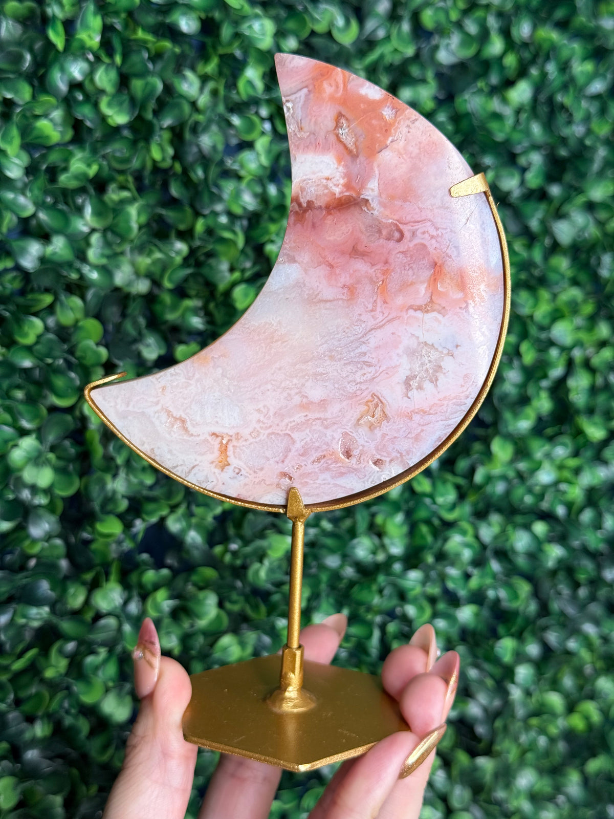 Pink Carnelian Moon Crystal Carving from Indonesia B